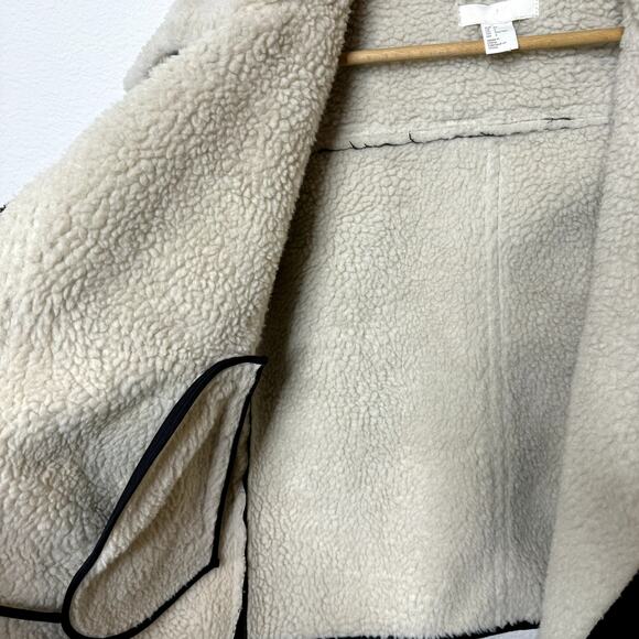 H&M Sherpa Fuax Suede Moto BIker Jacket Olive Green Zip Up Womens 2 - Picture 7 of 9